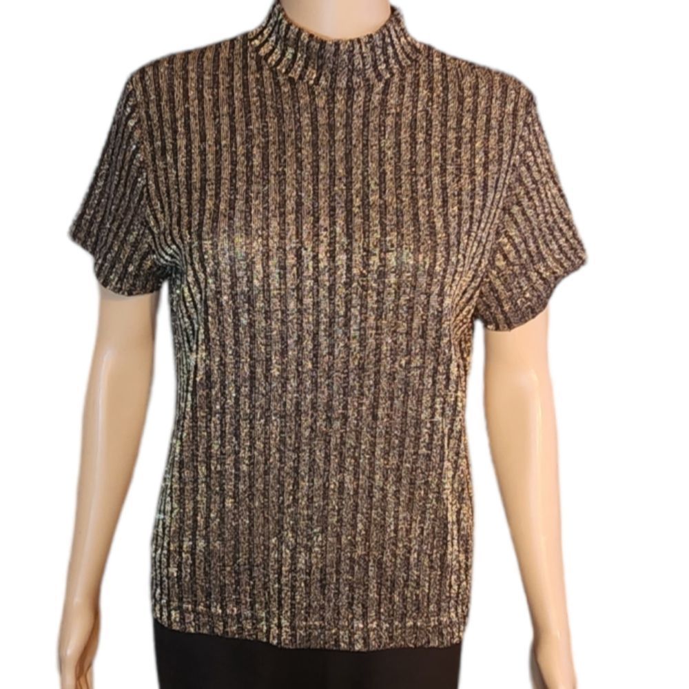 Laura Tyler Shirt Ribbed Gold Shimmery Black Womens Size Medium